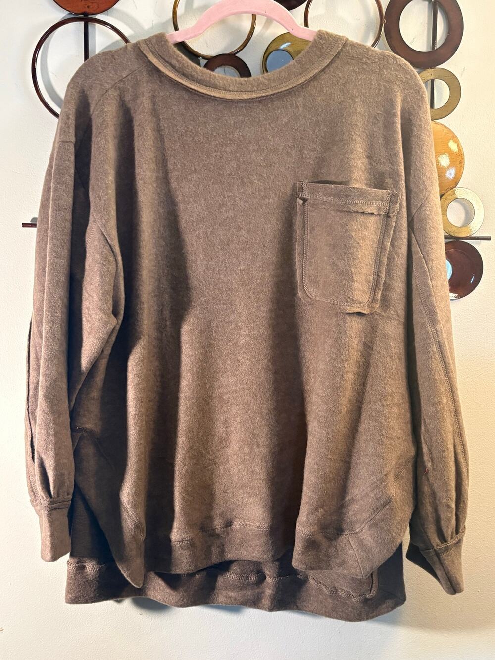 Zanana 1x/2x brown soft fuzzy sweatshirt with side slits and pocket